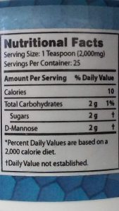 Pro-Tract D-Mannose Nutritional Facts